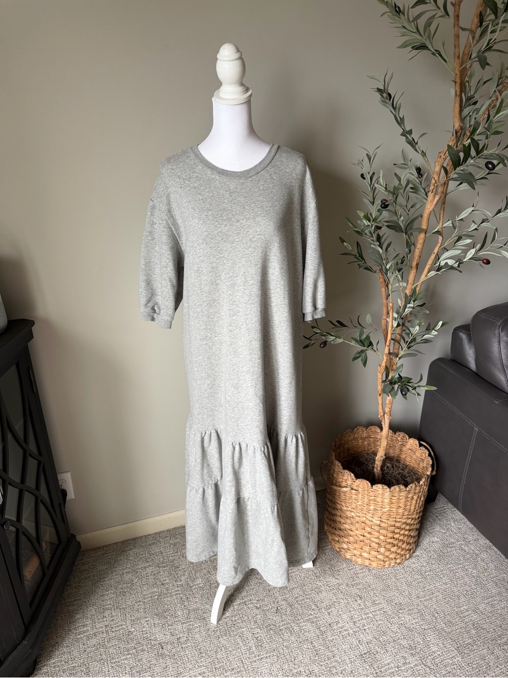 Anthropologie Daily Practice Grey Tiered Midi Sweatshirt Dress - Picture 4 of 10